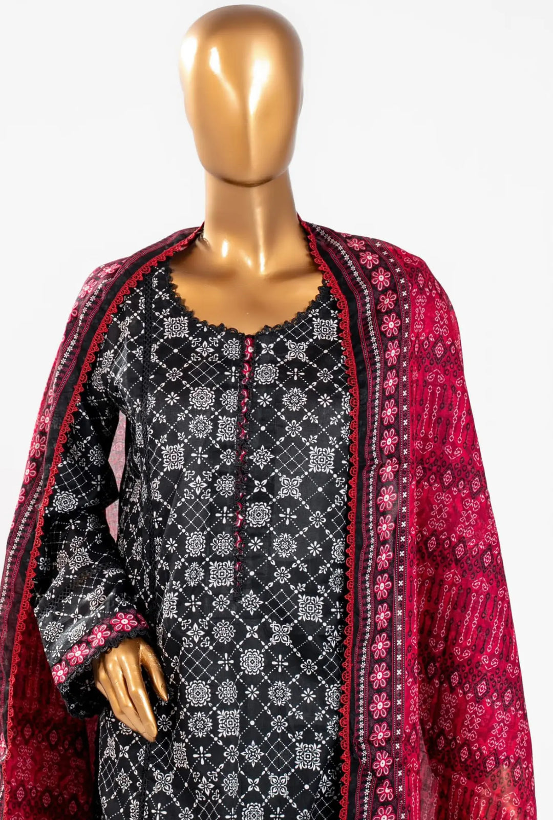 Midnight Crimson - 3 Piece Unstitched Printed Lawn Suit