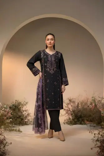 Dark Ebony Floral Embroidered Pret