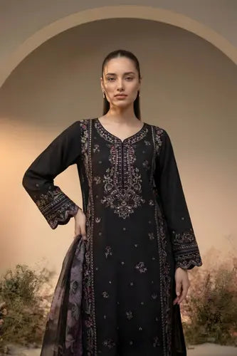 Dark Ebony Floral Embroidered Pret