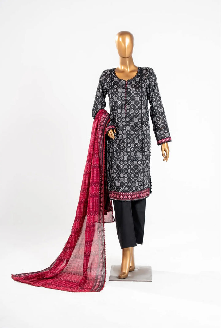 Midnight Crimson - 3 Piece Unstitched Printed Lawn Suit