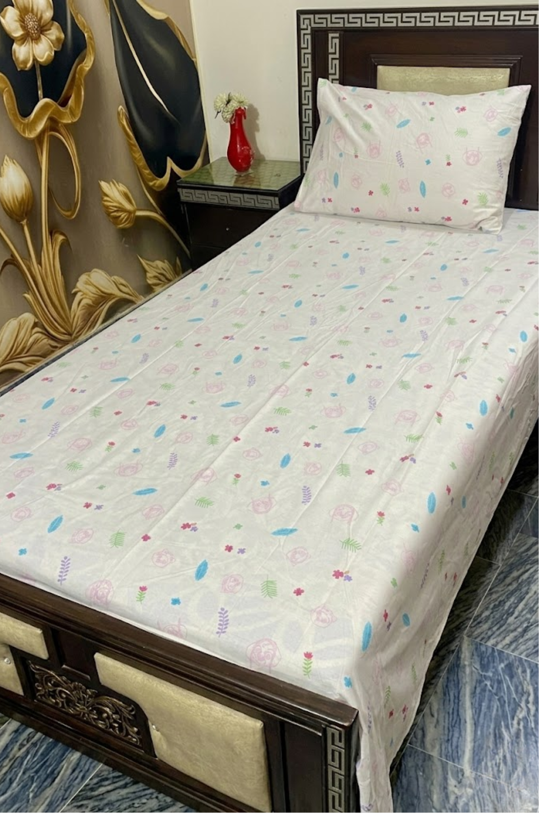 Pastel Floral Breeze Single Cotton Bed Sheet