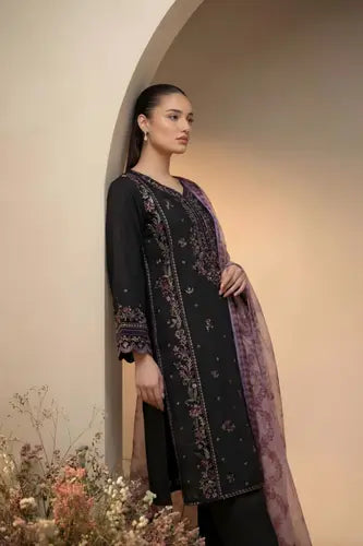 Dark Ebony Floral Embroidered Pret