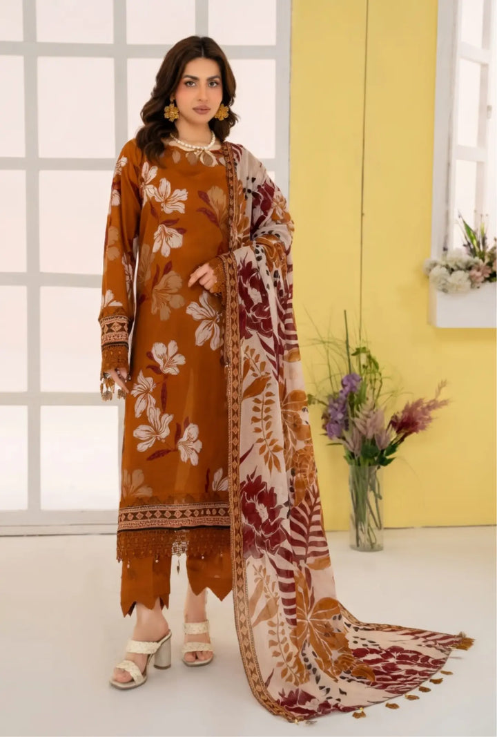 Amber Flora 3-Piece Unstitched Embroidered Lawn Suit