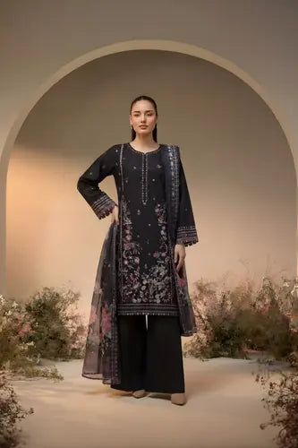 Dark Ebony Floral Embroidered Pret