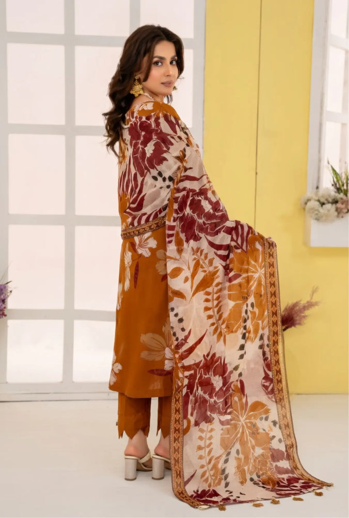 Amber Flora 3-Piece Unstitched Embroidered Lawn Suit