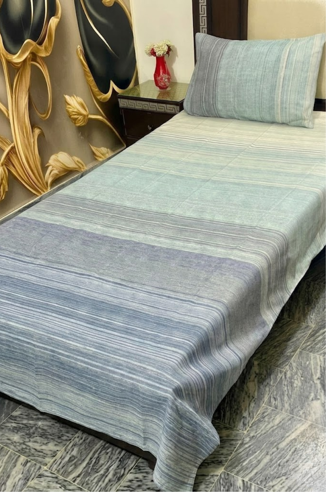 Ocean Waves Textured Single Cotton Bed Sheet