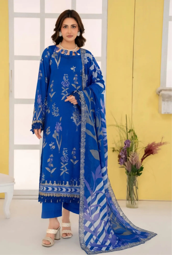 Sapphire Bloom 3-Piece Unstitched Embroidered Lawn Suit