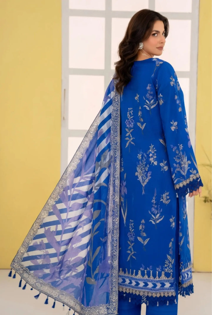 Sapphire Bloom 3-Piece Unstitched Embroidered Lawn Suit