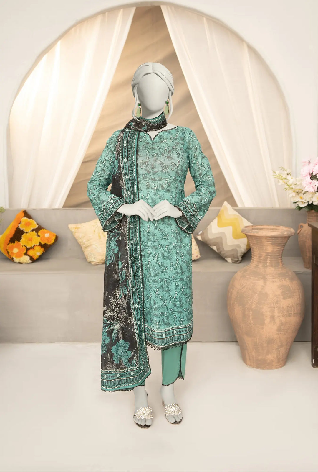 Mint Charcoal – 3-Piece Printed Unstitched Lawn Suit