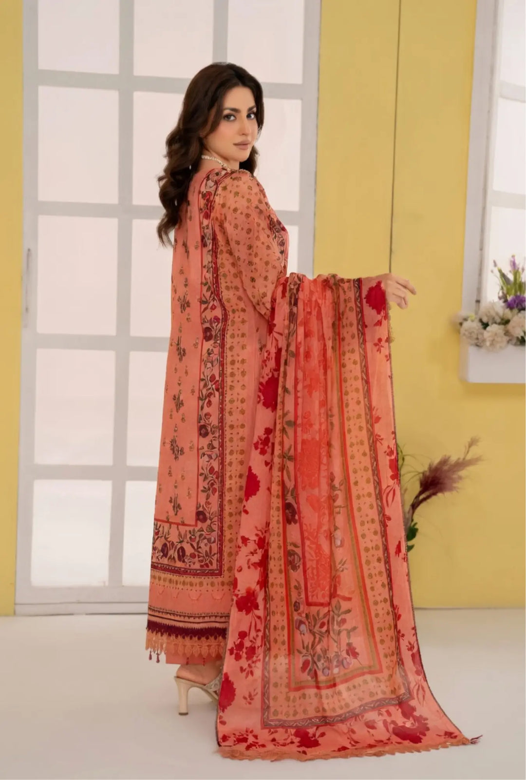 Peach Nectar 3-Piece Unstitched Embroidered Lawn Suit