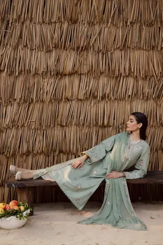 Pastel Mint Luxe Embroidered Lawn Wear