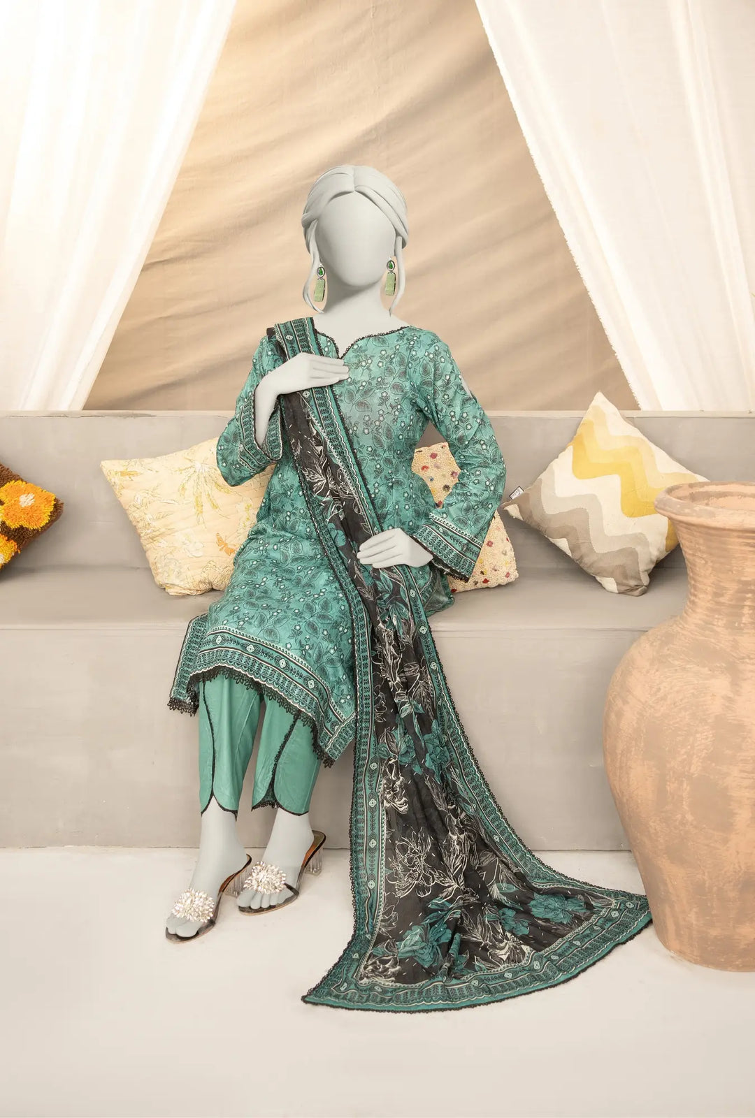 Mint Charcoal – 3-Piece Printed Unstitched Lawn Suit