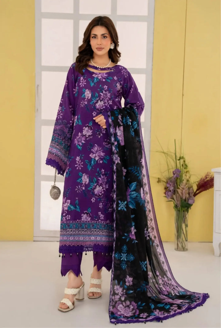 Violet Orchid 3-Piece Unstitched Embroidered Lawn Suit