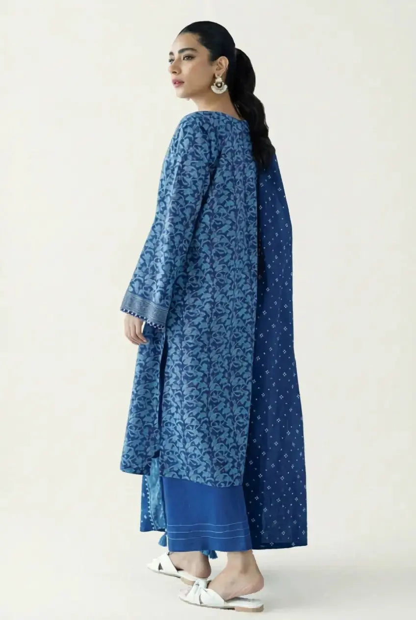 Blue Printed Pakistani Lawn Suit with Dupatta