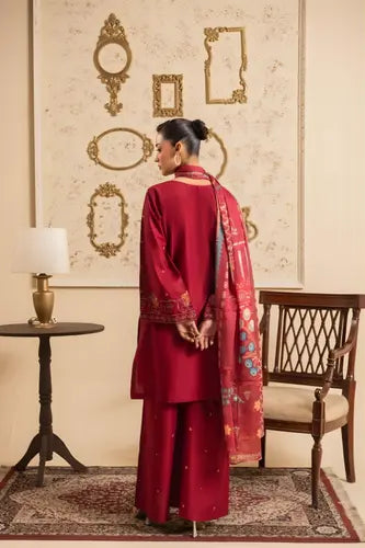 Deep Red Embroidered 3-Piece  Suite