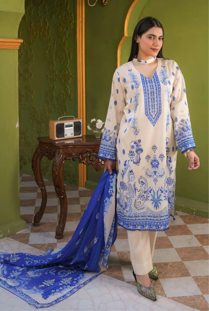 Azure Whispers  3-Piece Unstitched