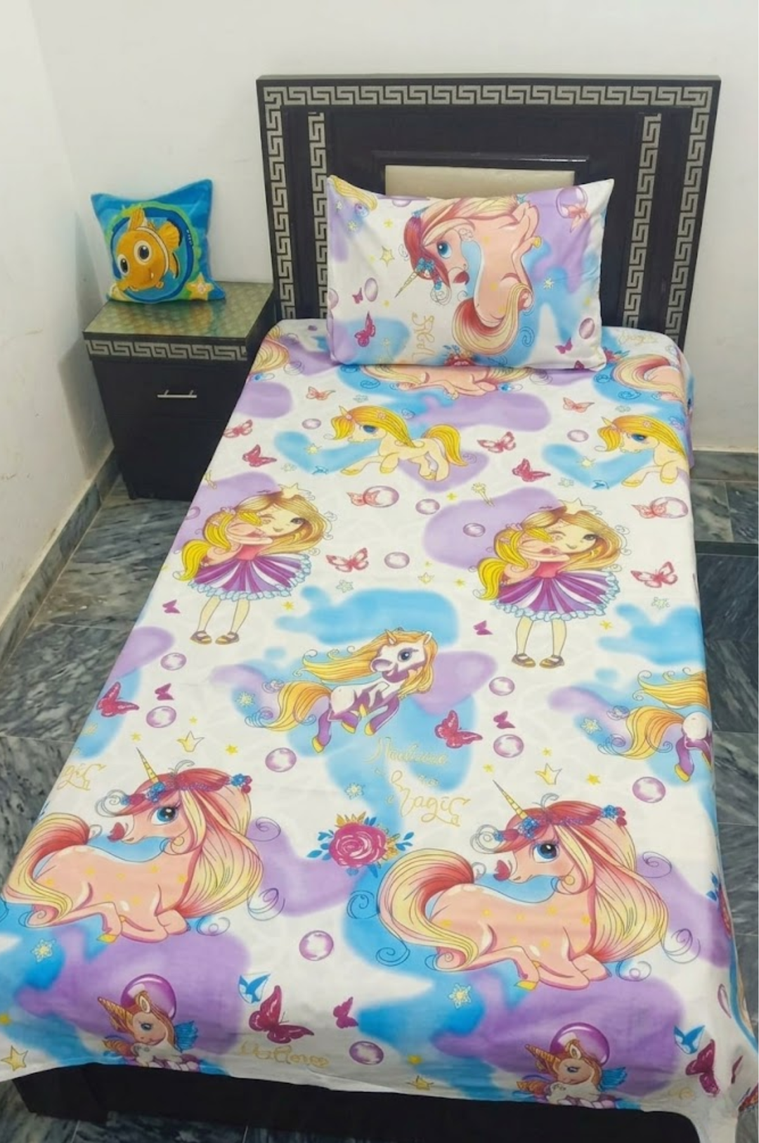 Magical Unicorn & Princess Single Cotton Bed Sheet
