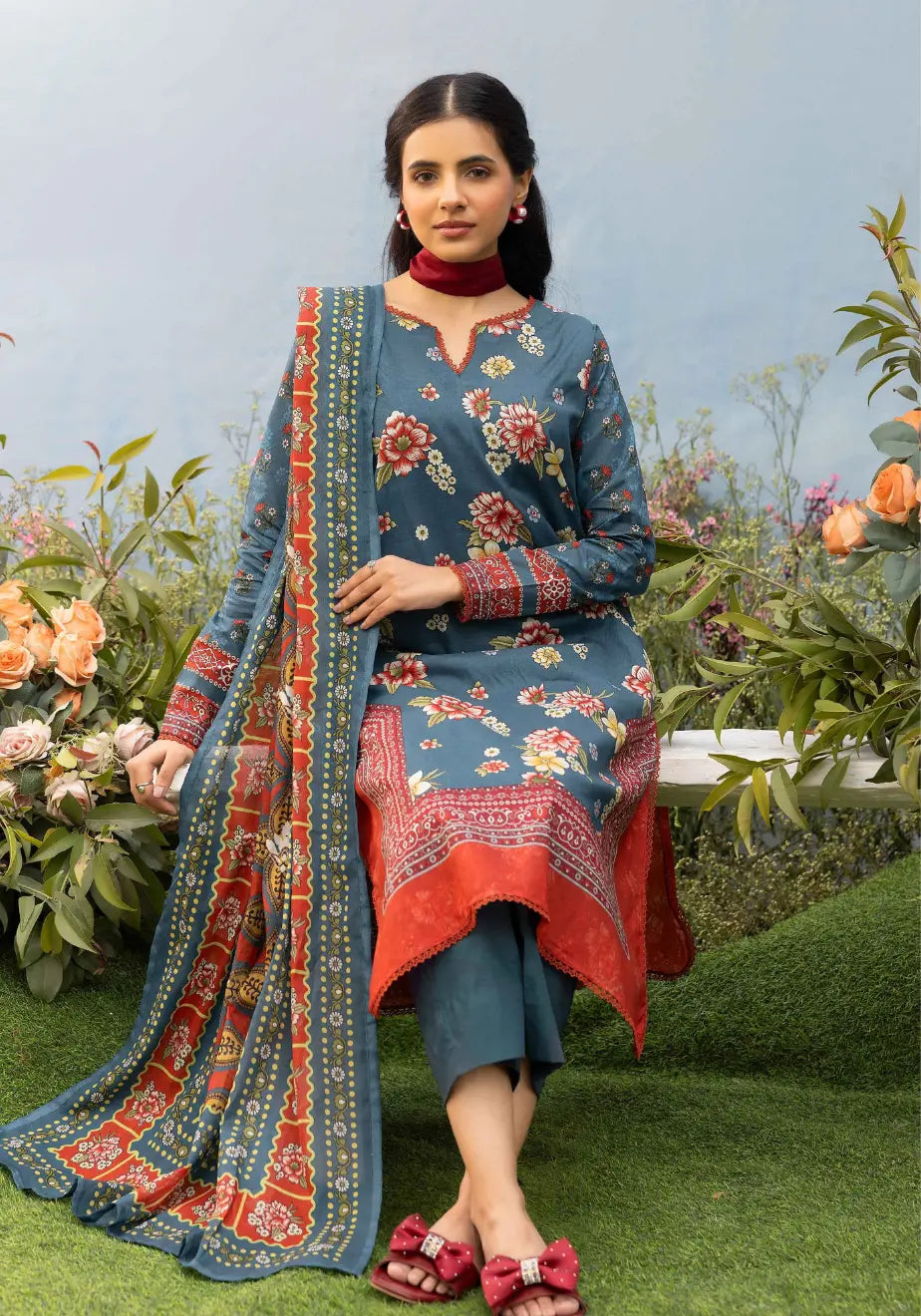 Azure Serenity – Premium Printed 3-Piece Unstitched Lawn Suit