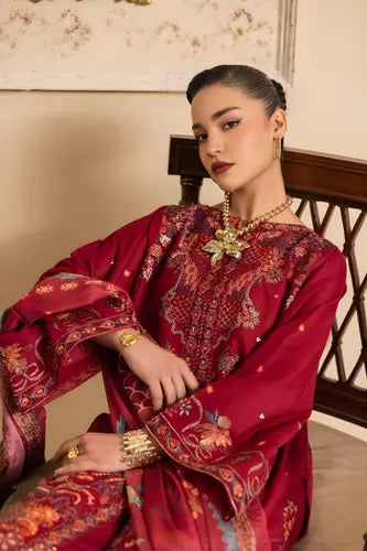 Deep Red Embroidered 3-Piece  Suite