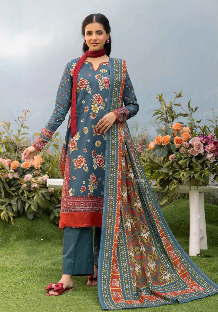 Azure Serenity – Premium Printed 3-Piece Unstitched Lawn Suit