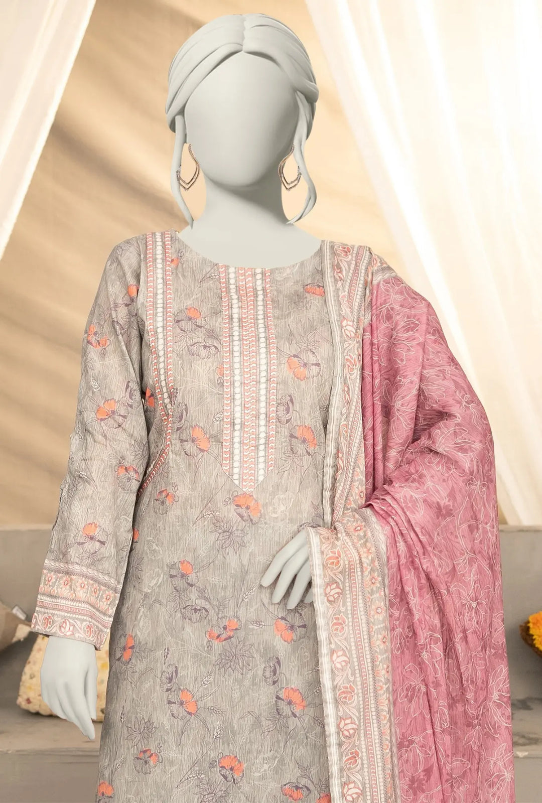 Heather Grey Floral – Unstitched Lawn Collection