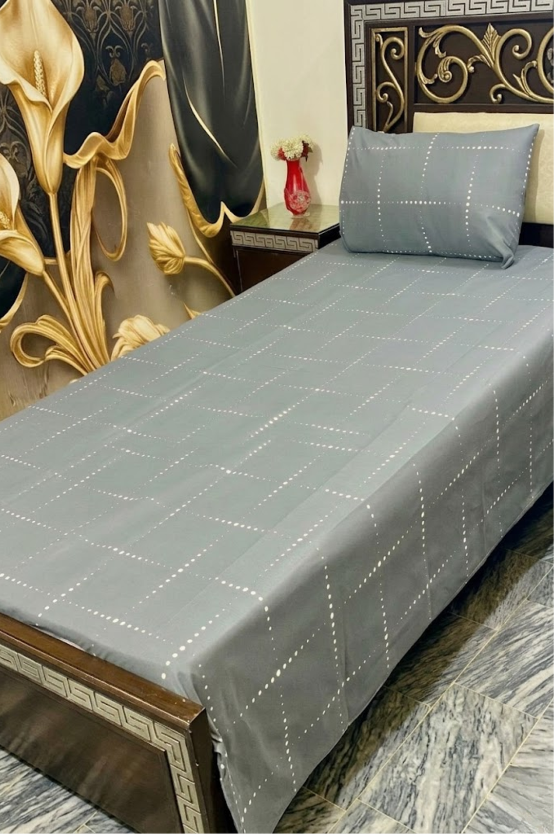 Modern Dotted Grid Single Cotton Bed Sheet
