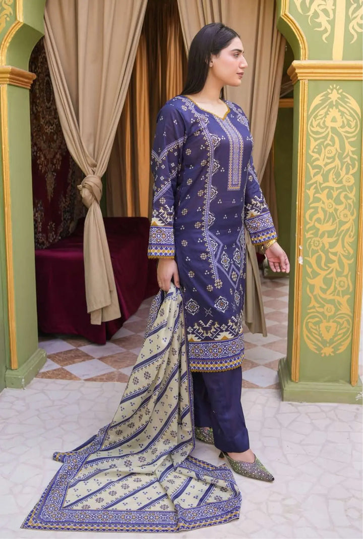 Indigo Mosaic  3-Piece Unstitched