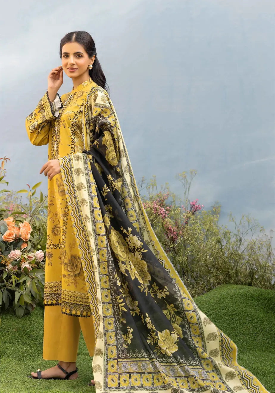 Golden Ochre – Premium Printed 3-Piece Unstitched Lawn Suit