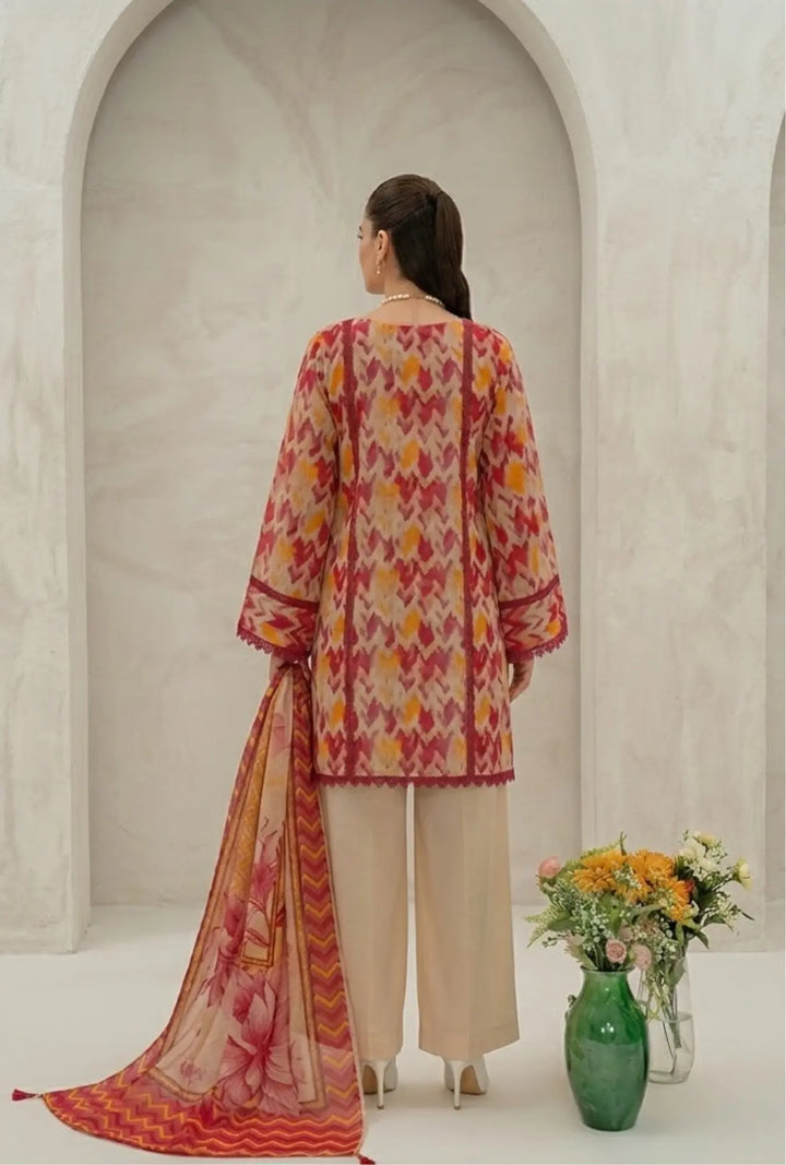 Crimson Ikat Fusion – Premium Unstitched 3-Piece Lawn Suite