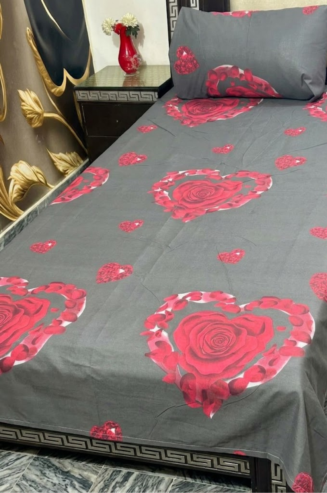 Rose Heart Single Cotton Bed Sheet