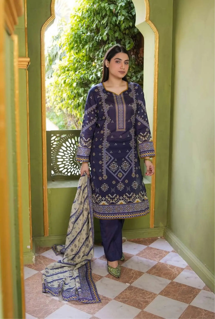 Indigo Mosaic  3-Piece Unstitched