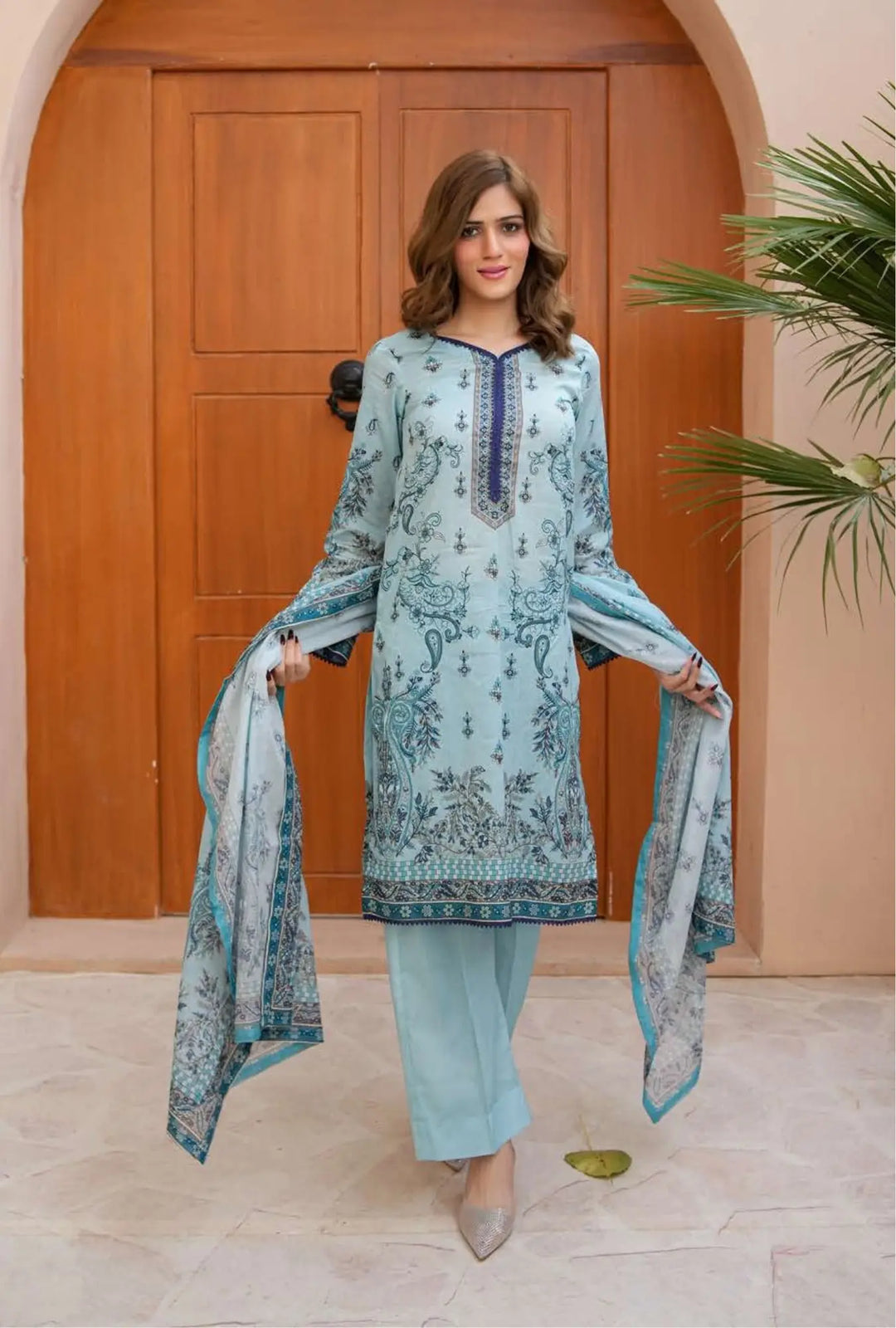 Azure Paisley  3-Piece Unstitched