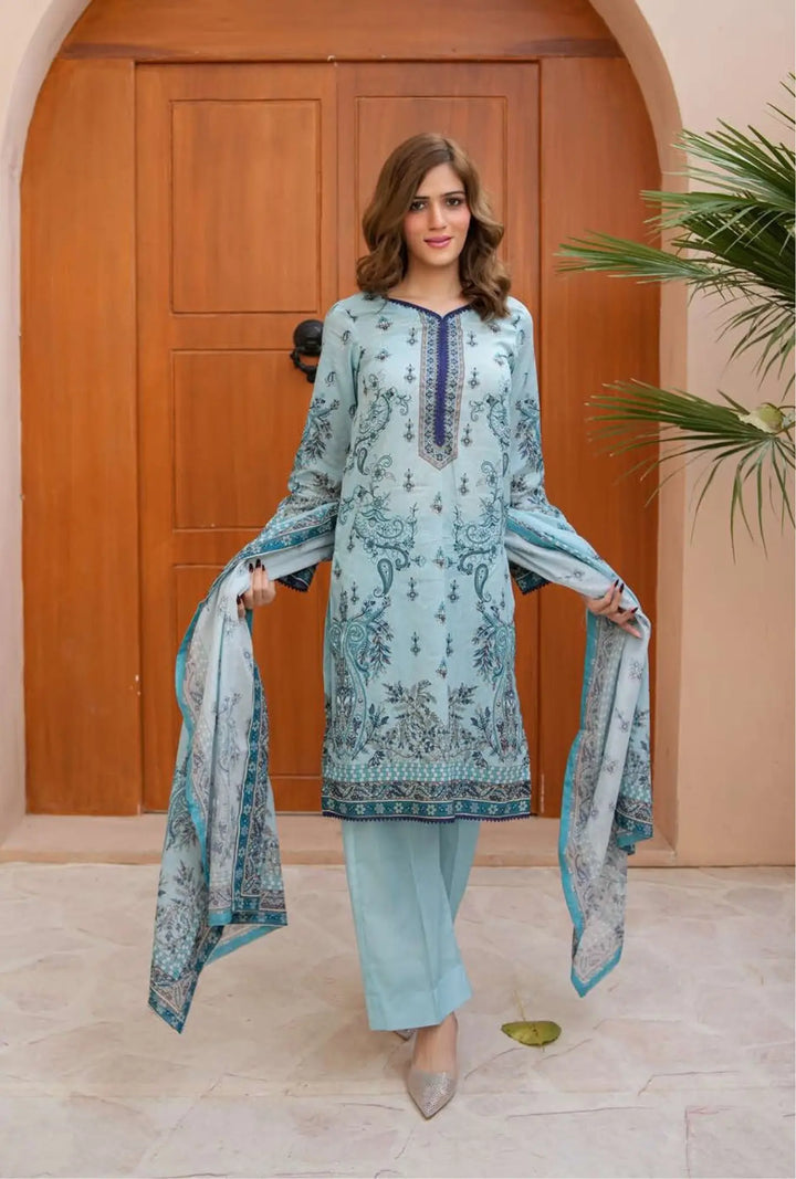 Azure Paisley  3-Piece Unstitched