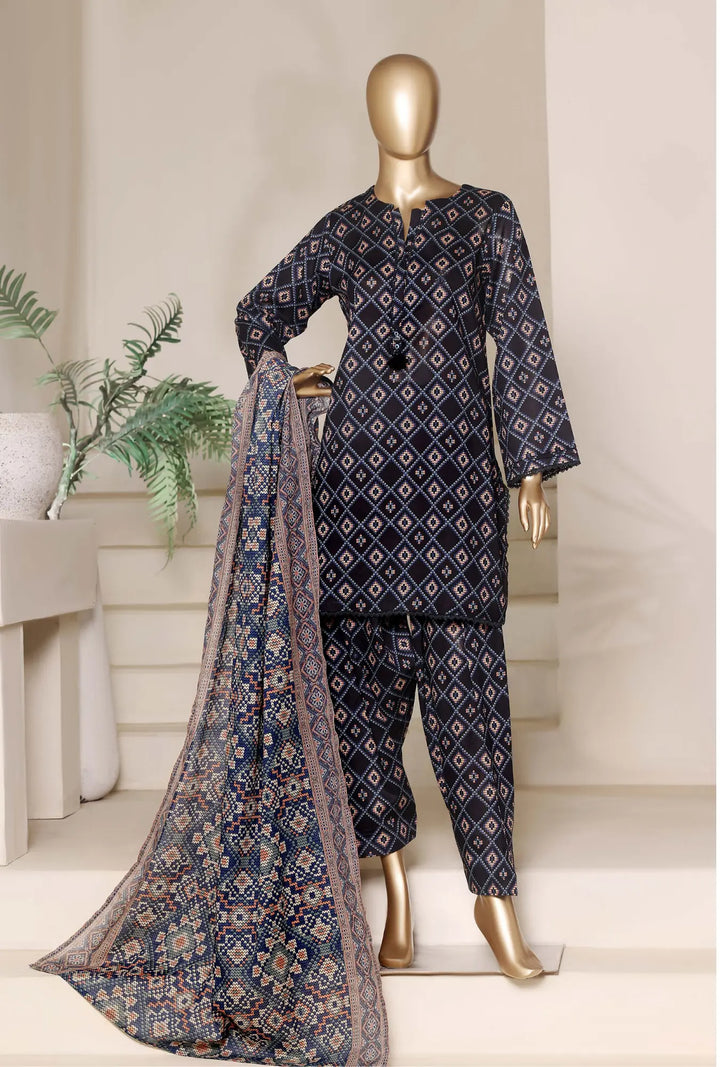 Obsidian Ajrak – 3-Piece Printed Unstitched Lawn Suit