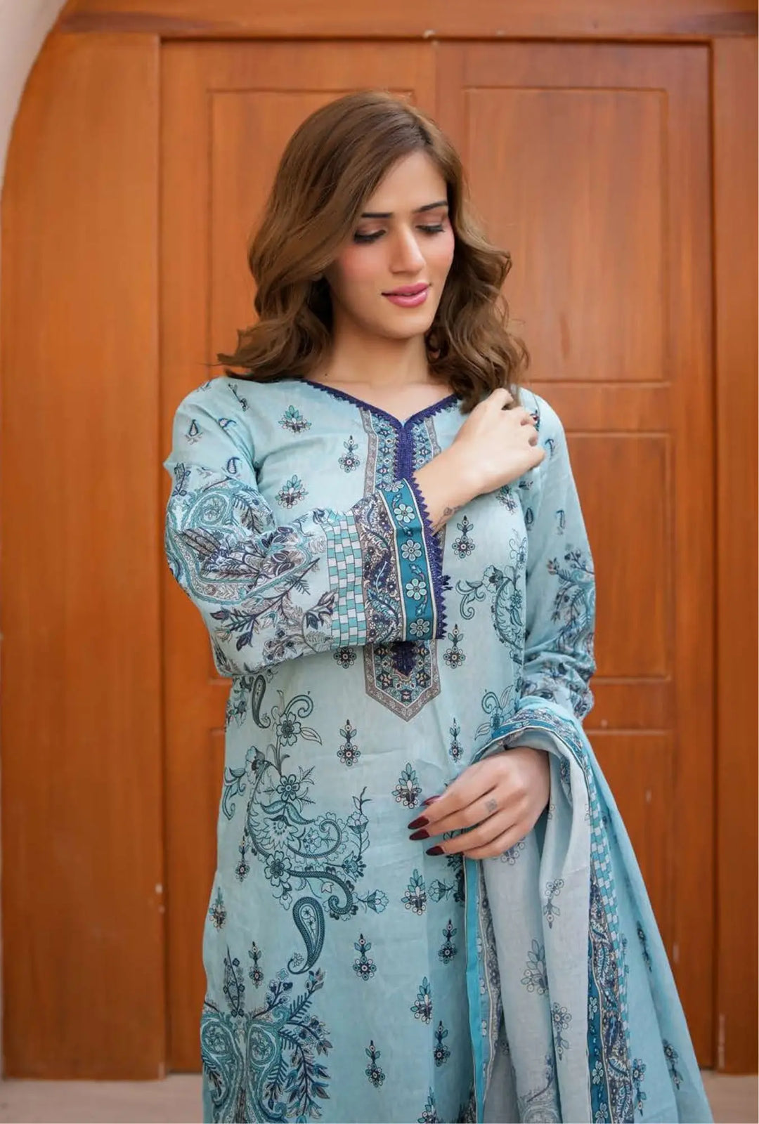 Azure Paisley  3-Piece Unstitched
