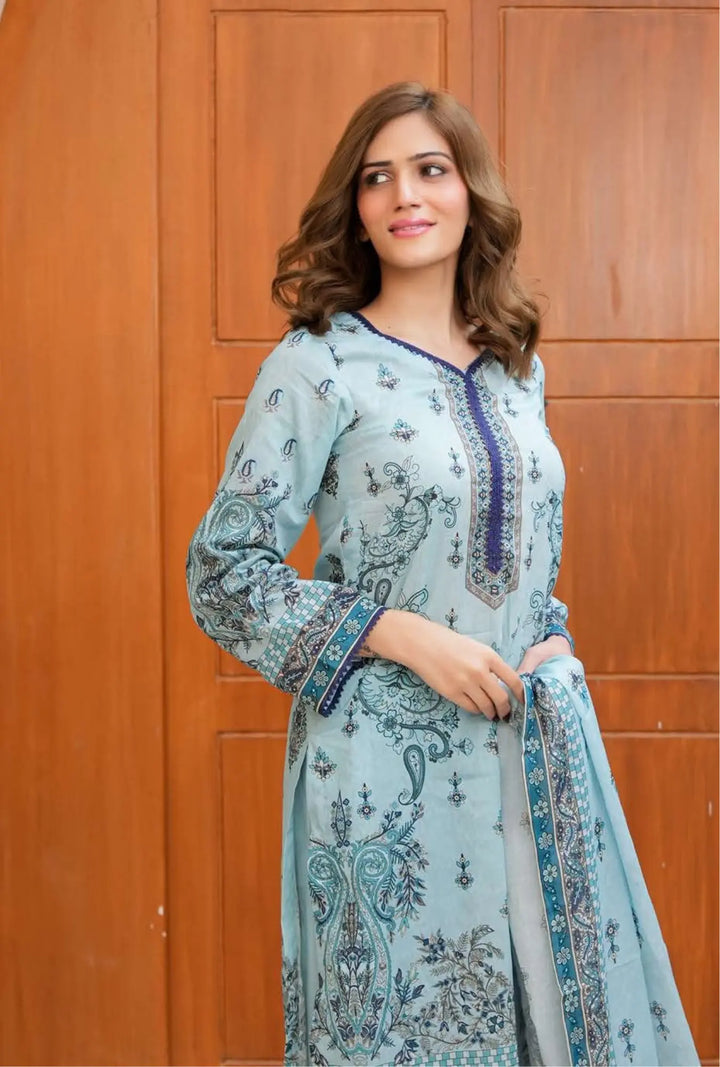 Azure Paisley  3-Piece Unstitched