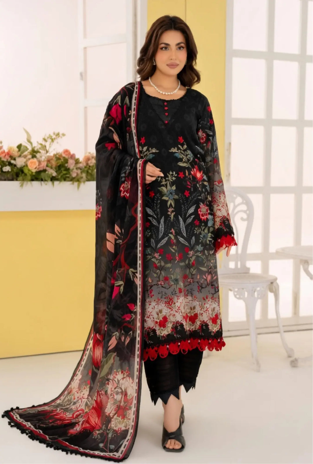 Midnight Bloom 3-Piece Unstitched Embroidered Lawn Suit