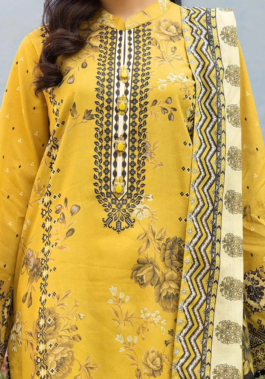 Golden Ochre – Premium Printed 3-Piece Unstitched Lawn Suit