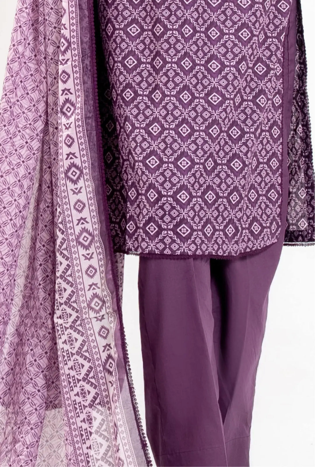 Geometric Violet – Diamond-Print Unstitched Collection