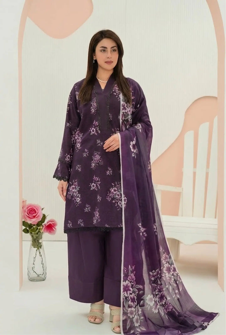 Midnight Plum Bloom 3-Piece Unstitched
