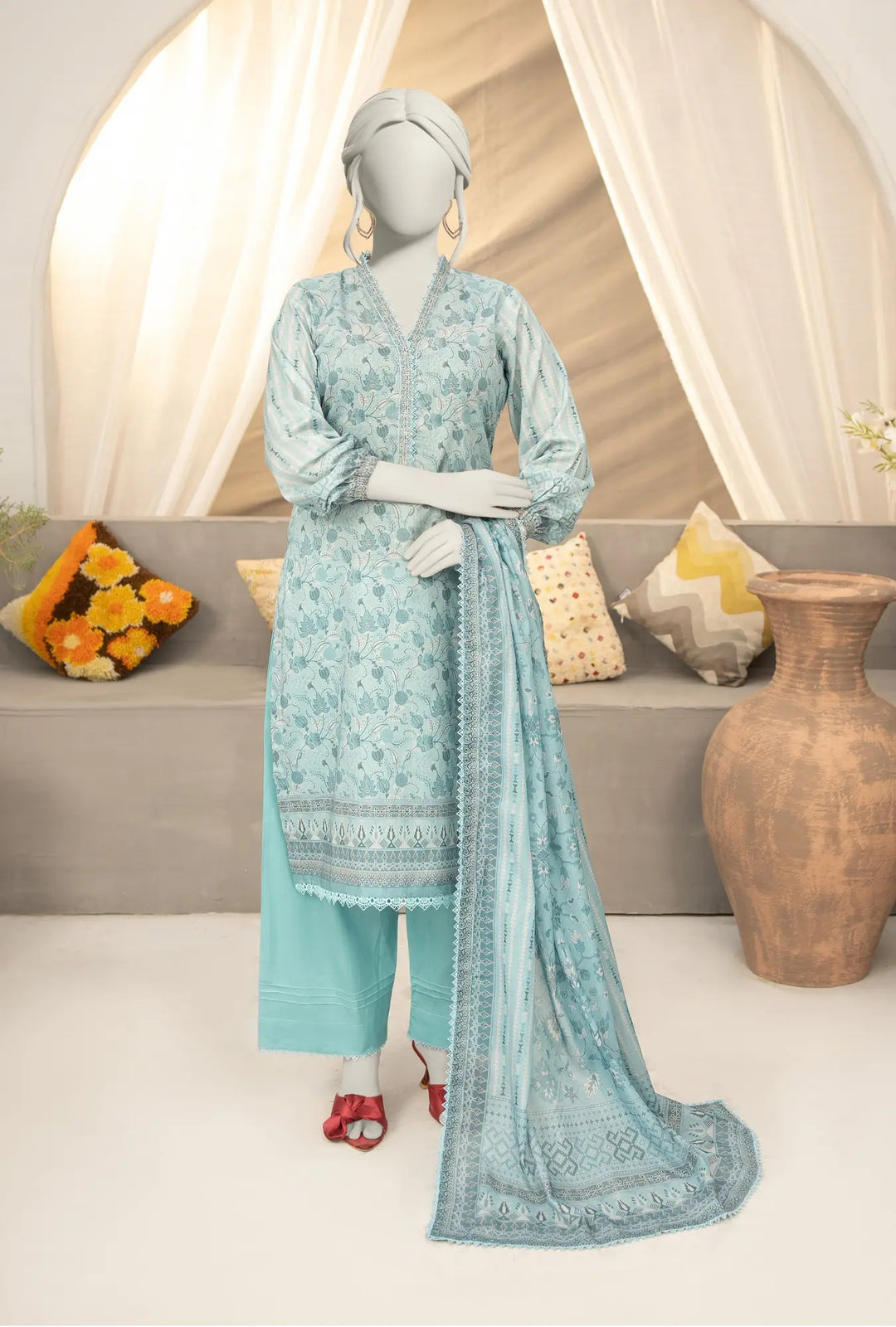 Frosted Teal – Premium Unstitched Lawn Collection