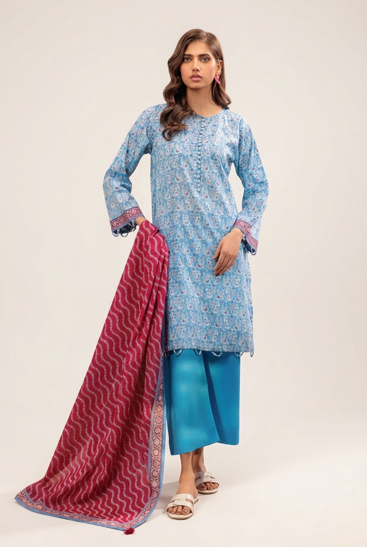 Sky Blue Printed Lawn Pakistani Suit