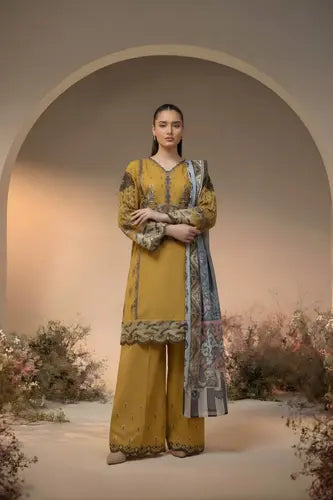Mustard Gold Embroidered 3-Piece Suite