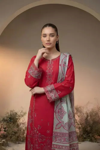 Cherry Red Embroidered 3-Piece Suite
