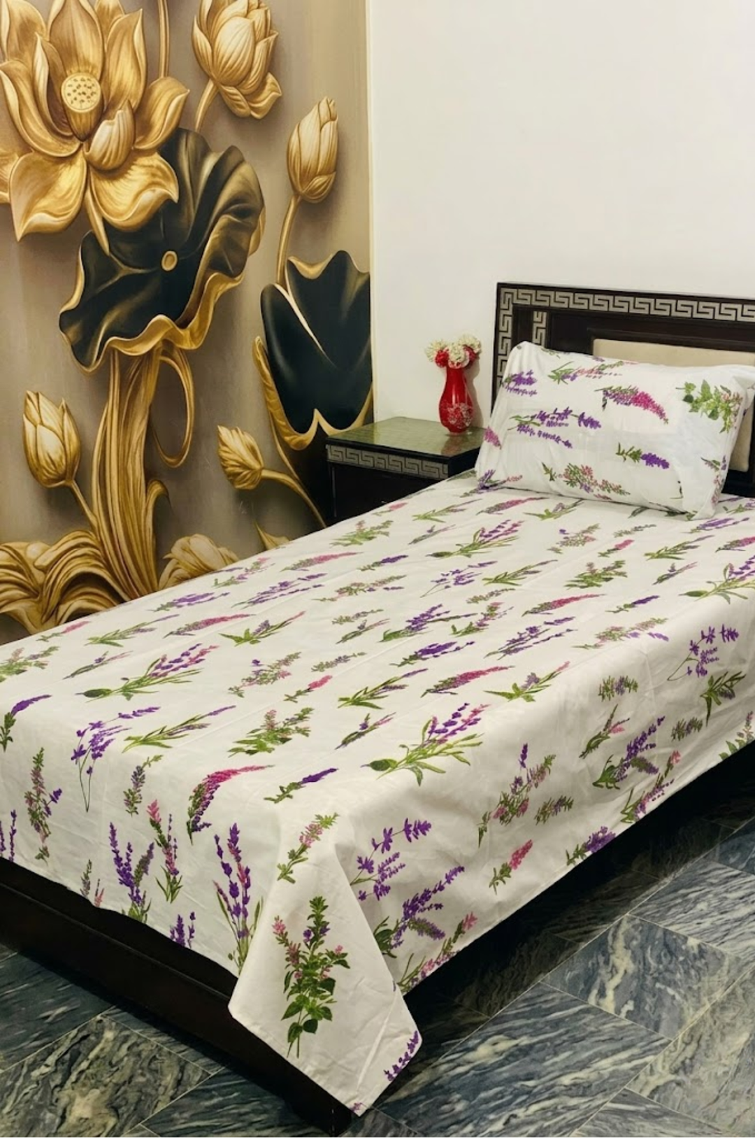 Lavender Fields Single Cotton Bed Sheet