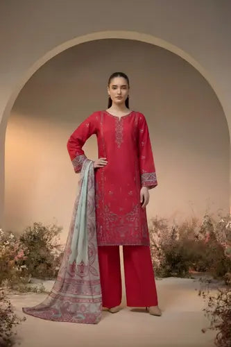 Cherry Red Embroidered 3-Piece Suite
