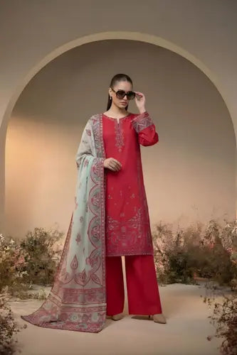 Cherry Red Embroidered 3-Piece Suite