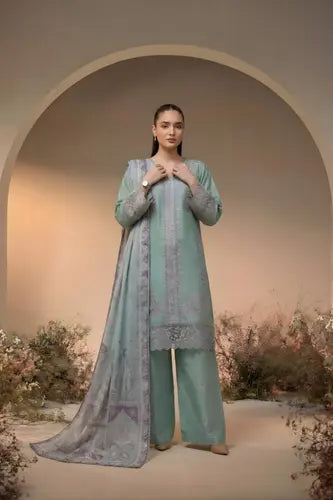 Elegant Mint Mist Embroidered Lawn Suite