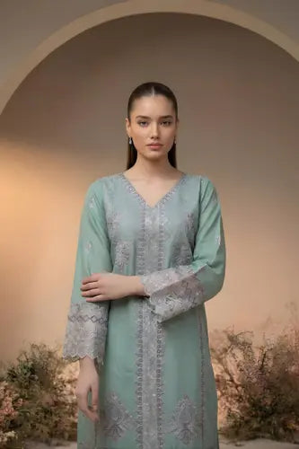 Elegant Mint Mist Embroidered Lawn Suite