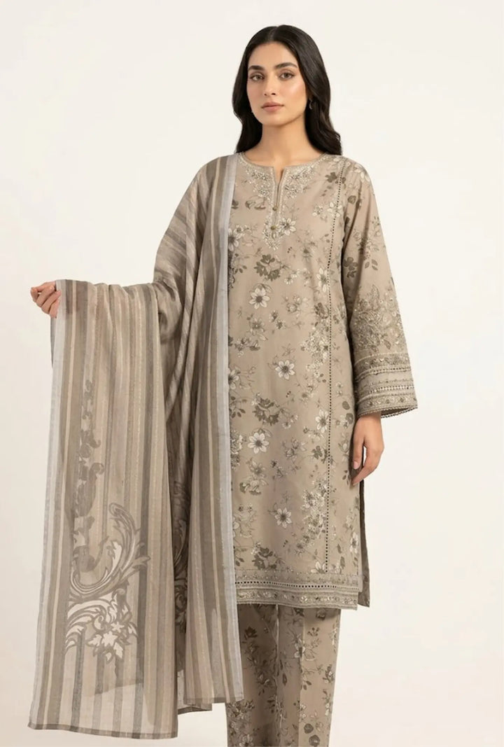 Olive Mist  3-Piece Stitched Lawn Suit